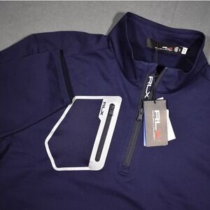 RLX Ralph Lauren Mens Quarter Zip Pullover Blue X-Large Chest Pocket MSRP $149